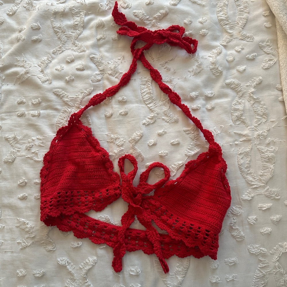 Red Crochet Halter Top